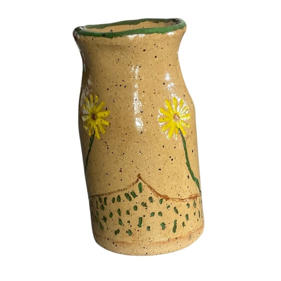 Handmade Studio Pottery Vase with Yellow Flowers Local Artist Stoneware 4 3/16” - Picture 3 of 13